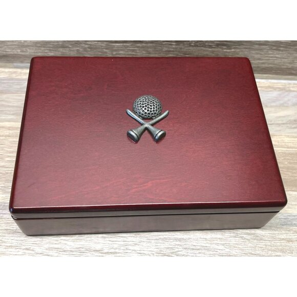 Golf Playing Cards in Wood Box 2 Decks Vintage Office Desk Display - Picture 2 of 12